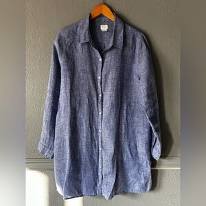 Sigrid Olsen 100% Linen Button Down Tunic Shirt Dress Blue Size L